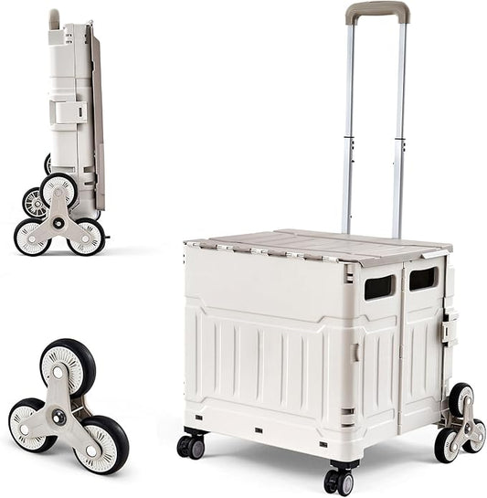 Utility Cart Teacher Cart with Stair Climbing Wheels Foldable Shopping Cart, with Telescopic Handle, Ideal for Outdoor Home Use and Teacher/Student Book Storage. (Gray, Large)