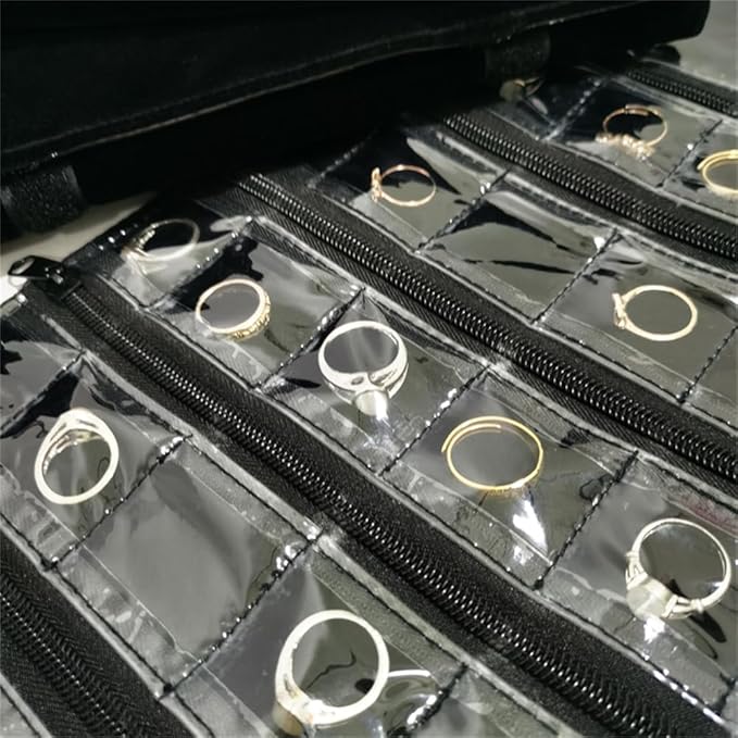 Travel Jewelry Roll Bag Portable Organizer Pouch With Grids&PVC Cover Storage Bags for Necklace, Bracelet, Bracelet,Ring, Badge, Pendant