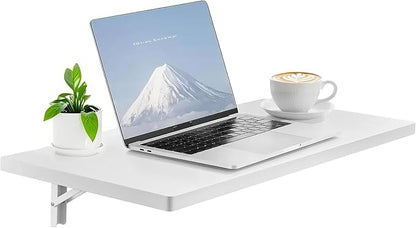 VEVOR Wall Mounted Folding Table, 31.5 x 15.7 inches Wall Mount Table, Floating Desk with Iron Bracket for Small Spaces, Home Office, Dining, Laundry Room, Kitchen, Bar, White