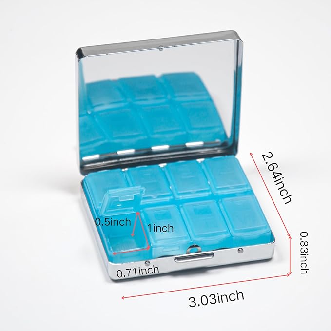 Cute and Stylish Metal Pill Box - Compact Portable Pill Organizer with 8 Compartments, Food-Grade Divider, Ideal for Travel, Vitamins, Jewelry, Cosmetics (Apothecary of The Soul)