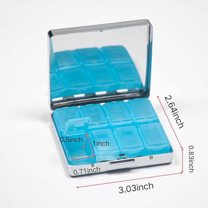Cute and Portable Metal Pill Organizer – 8 Compartments, Elegant Chrome Finish, Ideal for Travel and Daily Use (Moonlit Garden)