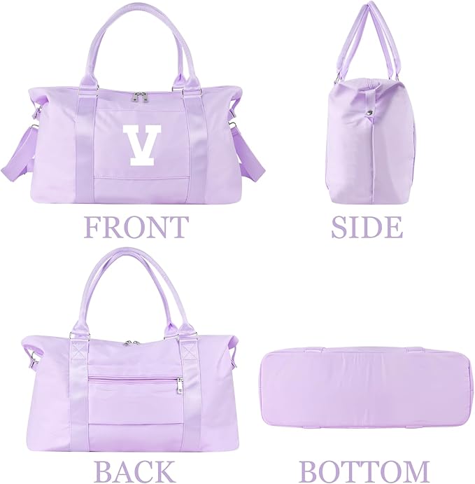 Daughter Niece Gifts for Teen Girl Kids, Initial Travel Duffel Bag Sports Gym Bag Personalized Gifts Weekender Bag，Monogram Overnight Bag Cute Dance Bag Birthday Bridesmaid Gifts for Women(Purple, V)