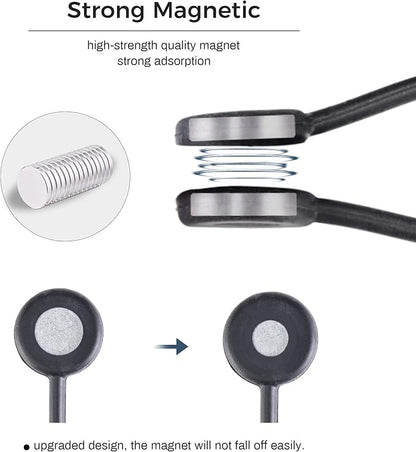 EUREKA ERGONOMIC Magnetic Cable Ties Reusable, 10 Pack Rubber Twist Ties with Strong Magnet for Bundling and Organizing Wire/Cord, Cable Management Clips under Desk Used in Many Ways, Black