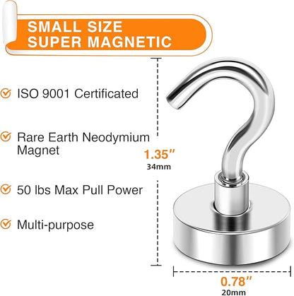 MIKEDE Magnetic Hooks Heavy Duty, 50 Lbs Magnet with Hooks for Cruise Cabins, Strong Magnets Neodymium for Hanging, Magnetic Wall Hooks for Refrigerator, Locker Decoration, Workplace -10Pack