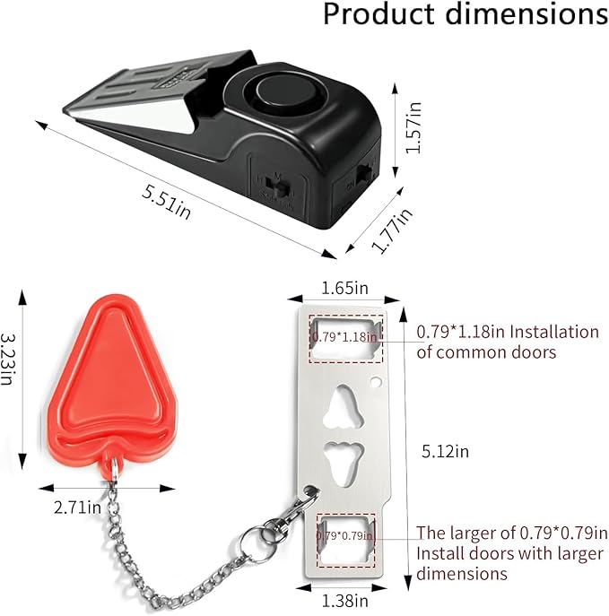 Portable Door Lock & Door Stop Alarm Set, Dual Protection Home Security Door Kit, Travel Hotel Lock Devices Pocket Self Defensey Tools for Traveling Hotel Home Apartment,Red