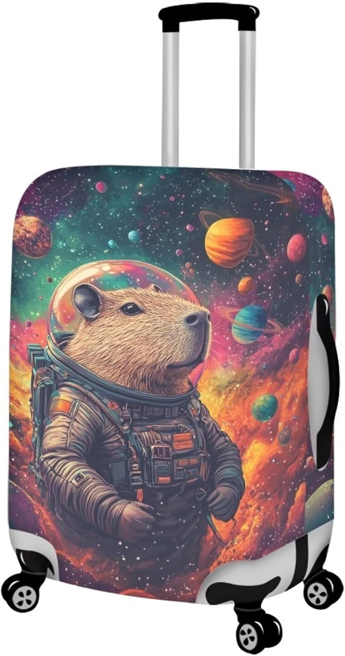 Cute Capybara Suitcase Cover Fit 30-32 Inch Anti-Scratch Washable Spandex Travel Luggage Covers for Suitcase Solar System Planet Travel Essential Baggage Case Protector