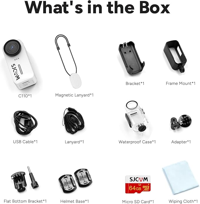 SJCAM 4K Pocket Cam, Tiny Action Camera, Mini Stabilized Body Camera & Portable POV, Waterproof, Wearable, Built-in Spkr & Mic for Vlogging, Helmet & Chest Mountable, White