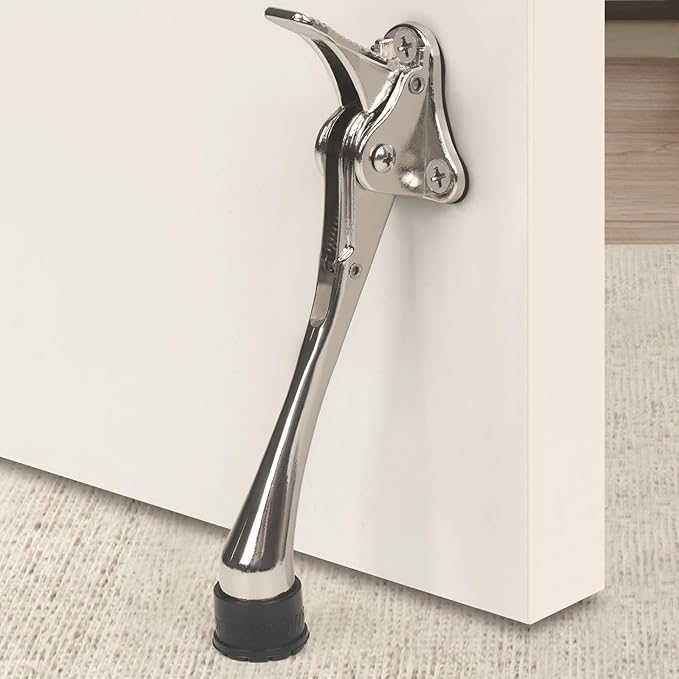 6 Inch Kick Down Door Stoppers for Bottom of Door, Heavy Duty Kickdown Door Stop, One Touch Kick Down Door Stoppers 1 Pack Satin Nickel