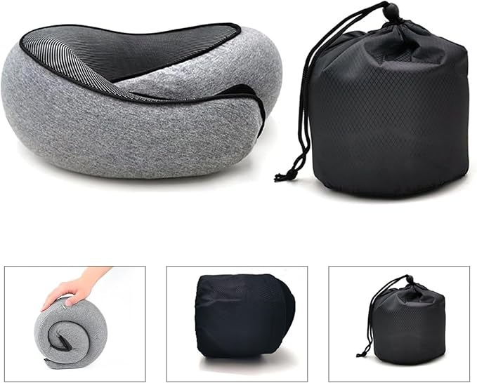 RURING Travel Pillows for Airplanes, Travel Neck Pillow Travel Pillow, Neck Pillow Airplane Memory Foam 360 Degree Support Stowable Pillows for Airplanes Offices and Cars (Black)