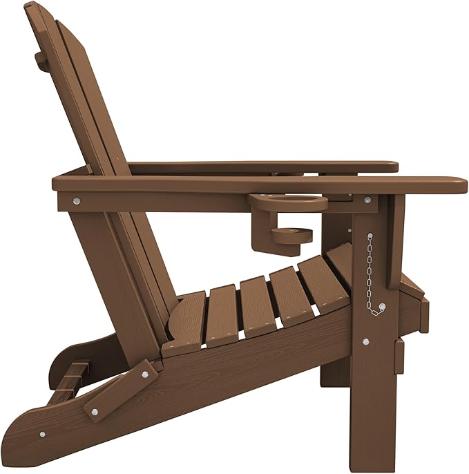 SERWALL Adirondack Chair with Cup Holders - Composite Adirondack Chairs Set of 8 HDPE Outdoor Chairs All Weather Use- Brown