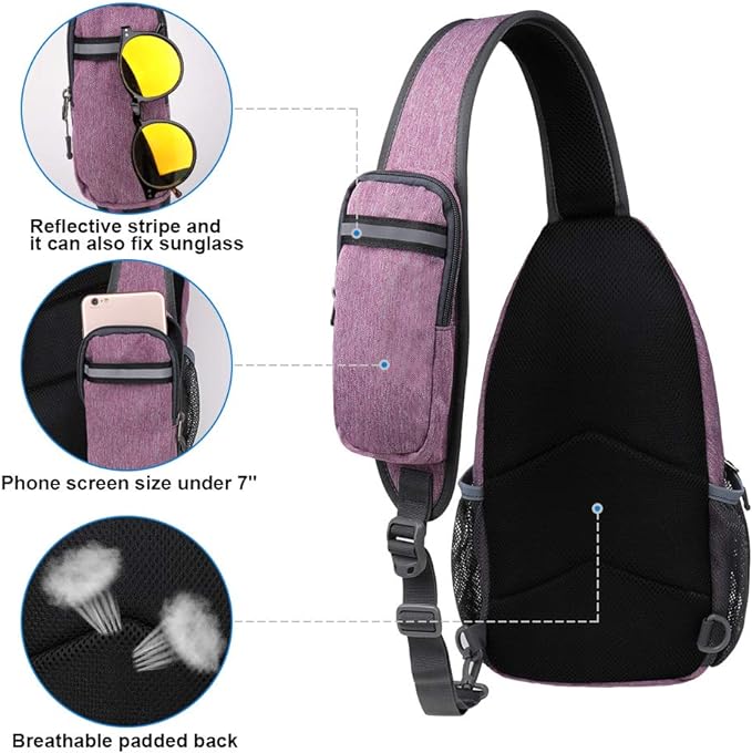 WATERFLY Crossbody Sling Backpack Sling Bag Travel Hiking Chest Bag Daypack