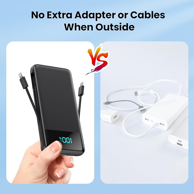 Portable Charger for iPhone with Built in Cables and Wall Plug,Upgraded 13800mAh Fast Charging USB C Power Bank,4 Outputs Travel Essential Battery Pack Compatible with iPhone 16/15/14,Samsung,Android