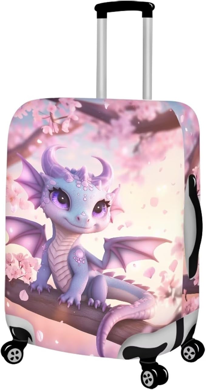 Dragon Suitcase Cover Elastic Thickness Travel Luggage Protector with Invisible Zip Washable Anti-Scratch Luggage Covers Universal Fits 22-25'' Spandex Baggage Case, Cherry Floral