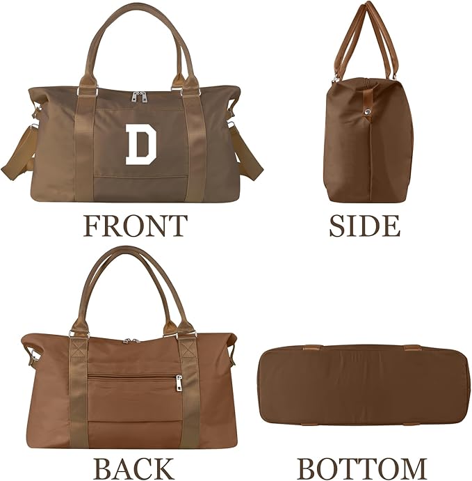 Birthday Graduation Gifts for Daughter,Initial Travel Duffel Bag Sports Gym Bag for Girls Teen Kids Birthday Gifts,Personalized Weekender Bag Carry On Tote Bags Cute Overnight Bag for Women(Brown, D)