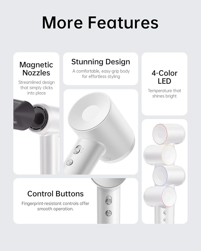 Laifen Swift Special Hair Dryer, High Speed 200M Ionic Blow Dryer with 110, 000 RPM Brushless Motor for Fast Drying, Low Noise, Hairdryer with Magnetic Nozzles