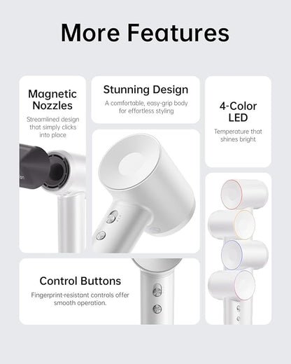 Laifen Swift Special Hair Dryer, High Speed 200M Ionic Blow Dryer with 110, 000 RPM Brushless Motor for Fast Drying, Low Noise, Hairdryer with Magnetic Nozzles