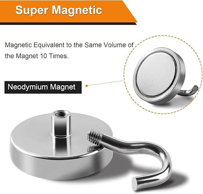 DIYMAG 6 Packs Magnetic Hooks,170 Lb Heavy Duty Neodymium Magnets for Refrigerator, Strong Cruise Ship Essentials Hook for Hanging, Magnetics Hanger for Grill