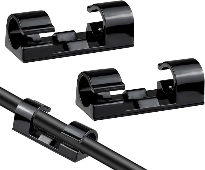 SOULWIT 50 Pcs Self Adhesive Cable Management Clips, Cable Organizers Sticky Wire Clips Cord Holder for TV PC Laptop Ethernet Cable Desktop Home Office (Black)