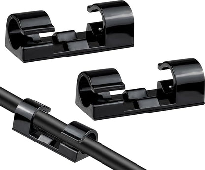 SOULWIT 50 Pcs Self Adhesive Cable Management Clips, Cable Organizers Sticky Wire Clips Cord Holder for TV PC Laptop Ethernet Cable Desktop Home Office (Black)