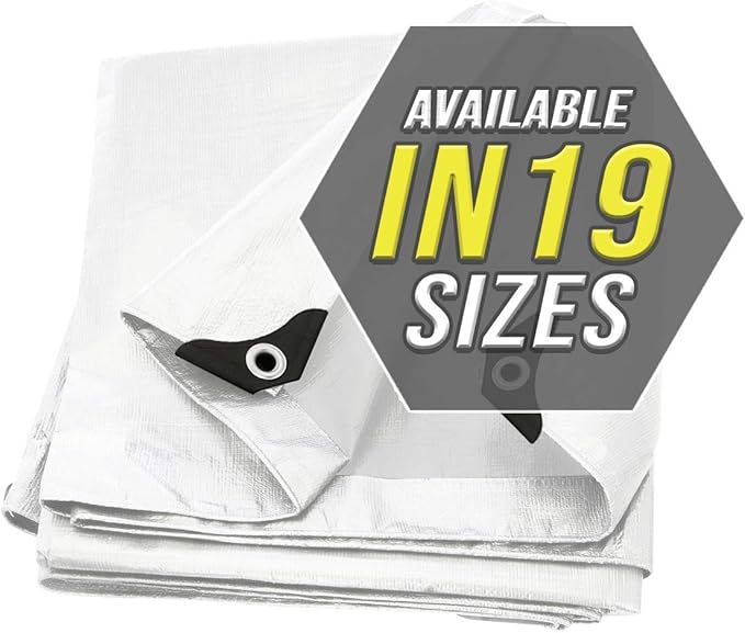 Large Waterproof Tarp - Heavy Duty 10 Mil Thick Poly Tarpaulin Ideal for Canopy Tents, Boats, RV or Pool Covers - Multipurpose Protective Tarps with Grommets for Indoor and Outdoor Use | 12' x 25'