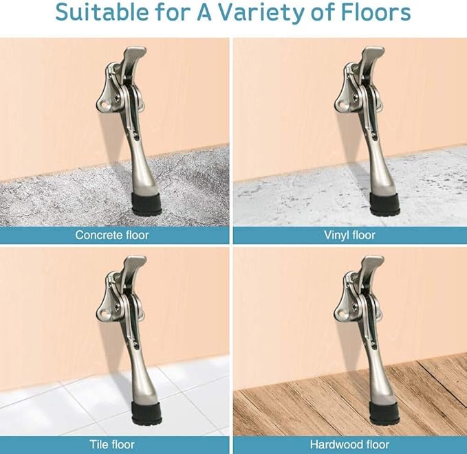 Door Stopper, One-Touch semi-Automatic Metal Door Stopper, with Non-Slip Rubber Tip for Wood, Concrete, Tiled, and Carpeted Floors (4inch x 1pack, Dark Grey)