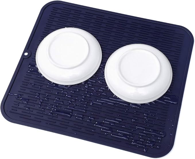 Silicone Dish Drying Mat for Multiple Usage,Easy clean,Eco-friendly,Heat-resistant Silicone Mat for Kitchen Counter or Sink,Refrigerator or Drawer Liner Navy Blue XL 18 inches x 16 inches