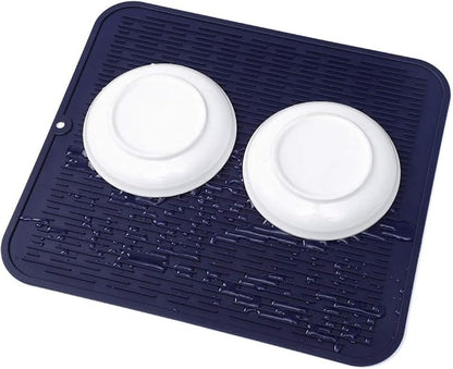 Silicone Dish Drying Mat for Multiple Usage,Easy clean,Eco-friendly,Heat-resistant Silicone Mat for Kitchen Counter or Sink,Refrigerator or Drawer Liner Navy Blue XL 18 inches x 16 inches