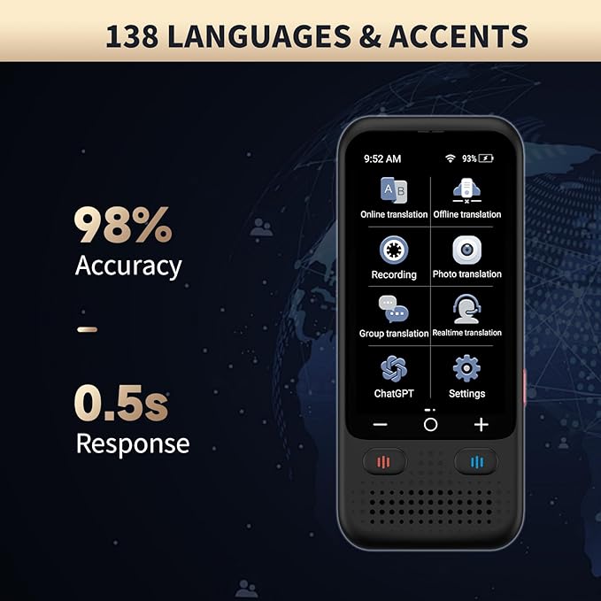 Language Translator Device, Upgraded ChatGpt AI Translator No WiFi Needed, 138 Languages Two Way Real-Time Voice Translation, Offline&Recording&Photo Translation for Travel Business Learning