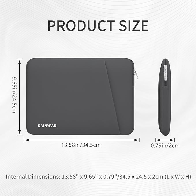 RAINYEAR Laptop Sleeve Case with Front Pocket, 13.3 Inch Protective Portable Case Briefcase Laptop Bag Cover Compatible with MacBook Air/Pro 13-13.3 inch, MacBook Pro/Max 14 inch, Gray