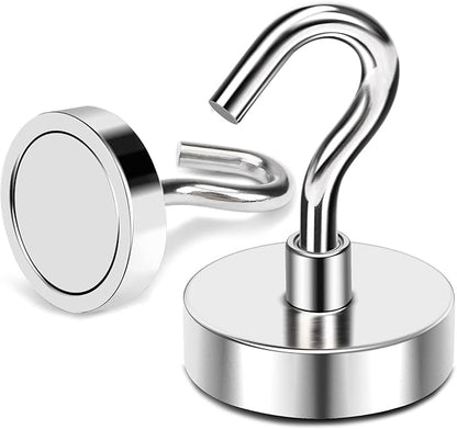 MIKEDE Magnetic Hooks, 85 Lbs Heavy Duty Earth Magnets with Hooks for Cruise Cabin, 10 Pcs Strong Locker Magnetic Hooks for Hanging, Metal Magnetic Hanger for Classroom, Grill, Fridge, Kitchen