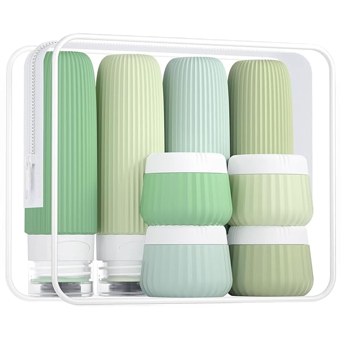Travel Bottles for Toiletries 8 Pack, Tsa Approved Travel Size Toiletries 3 oz, Travel Containers for Toiletries, with Clear Bag, Leak Proof Silicone Squeezable Travel Essentials Creams Jars