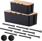 Cord Organizer Box Black 2 Pack, Wooden Cable Management Box with Cable Clip Holders and Reusable Cable Ties, Cord Management Box Cable Organizer Box with Bamboo Lid for Power Strip Extension Cord