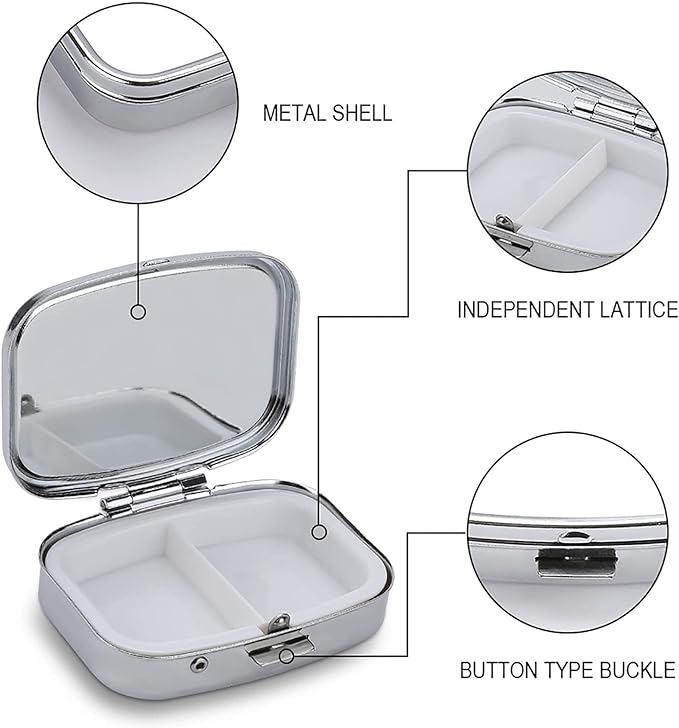 Metal 2 Compartment Pill Organizer Travel Friendly Portable Compact Pill Box Cute Pill Case to Hold Vitamins,Fish Oil,Supplements,Meds,Tablet for Purse,Pocket. (Butterflies in The Night)