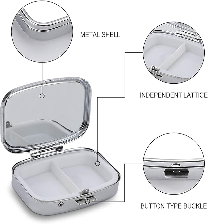 Metal 2 Compartment Pill Organizer Travel Friendly Portable Compact Pill Box Cute Pill Case to Hold Vitamins,Fish Oil,Supplements,Meds,Tablet for Purse,Pocket. (Vintage Skeleton)