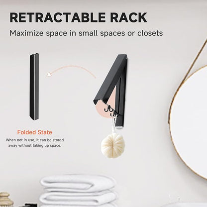 Retractable Clothes Drying Rack,Space Saver Wall-Mounted Retractable & Foldable Clothes Hanger for Laundry Room,Bedroom,Closet Storage Organization (1pcs, Black)