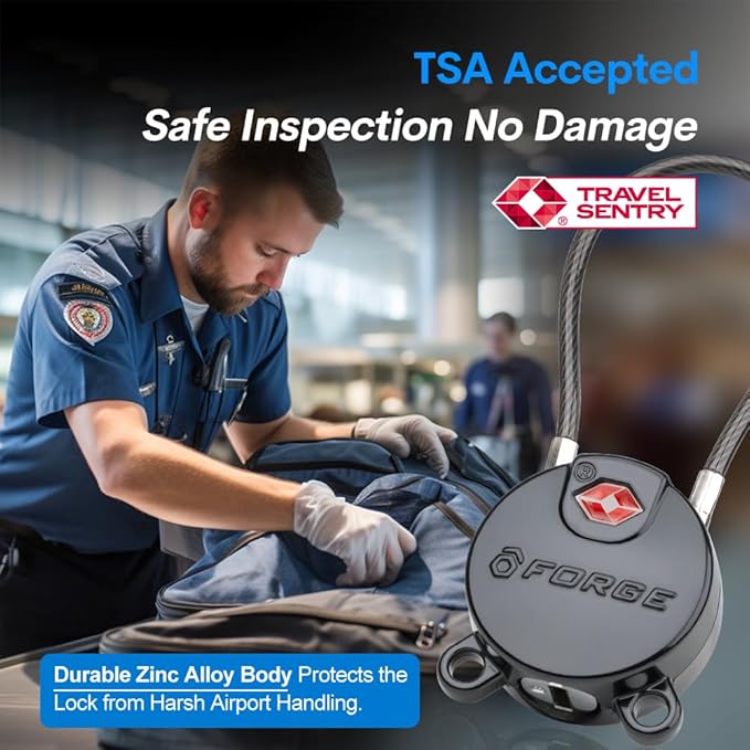 Forge TSA Approved Luggage Locks Ultra-Secure Dimple Key Travel Locks with Zinc Alloy Body- Black 4 Cable Locks
