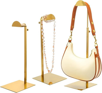 Purse Display Stands, 4 Pack Gold Purse Display Rack Stainless Steel Handbag Display Stand Adjustable Height Bag Display Stand Holder Anti-fingerprint for Retail Boutiques Commercial Store