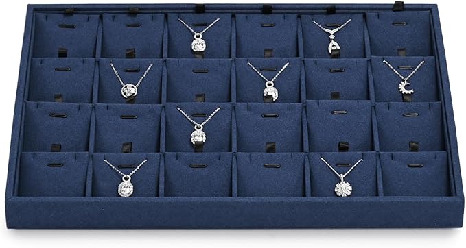 24 Grids Microfibrt Necklace Tray Jewelry Display Tray Necklace Holder Display Trays for Drawers With Removable Jewelery Cards Necklace Pendant Bracelet Storage Tray (Beige)