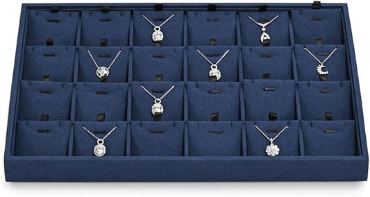 24 Grids Microfibrt Necklace Tray Jewelry Display Tray Necklace Holder Display Trays for Drawers With Removable Jewelery Cards Necklace Pendant Bracelet Storage Tray (Beige)