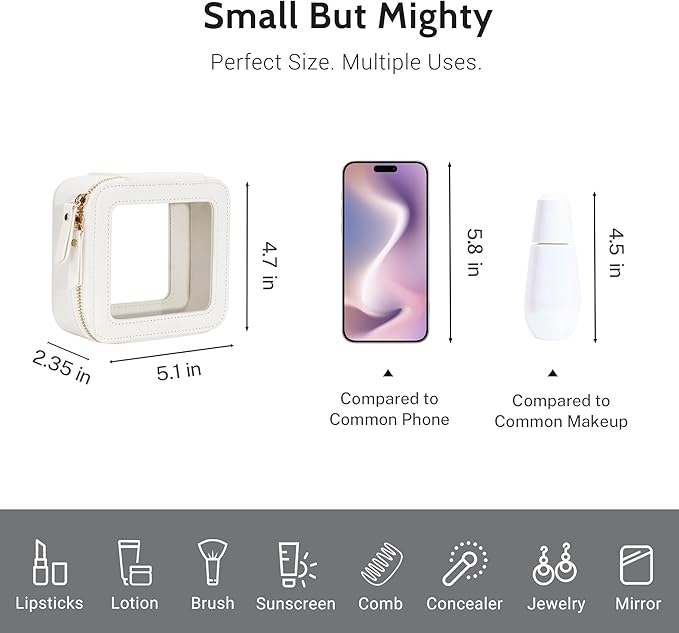 Aveniee Clear Makeup Bag Small, Mini Travel Toiletry Bag Cosmetic Bags Organizer, TSA Approved Clear Makeup Case Pouch with Zipper, Car Essentials for Women Men,White