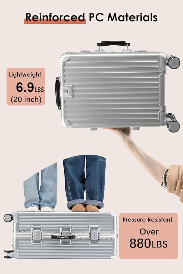 HotWay 20 Inch Carry On Luggage with Leather Handle, PC Zipperless Suitcase with Spinner Wheels and TSA Locks, 22x14x9 Airline Approved Luggage for Travel, Silver