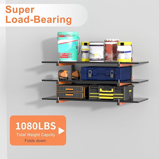 Lumber Rack Wall Mount, Lumber Storage Rack, Heavy Duty Wood Storage Racks with 9-Level System, 1080 lb Substantial Garage Wood Organizer, Orange Lumber Metal Racks for Indoor and Outdoor (6 PACK)