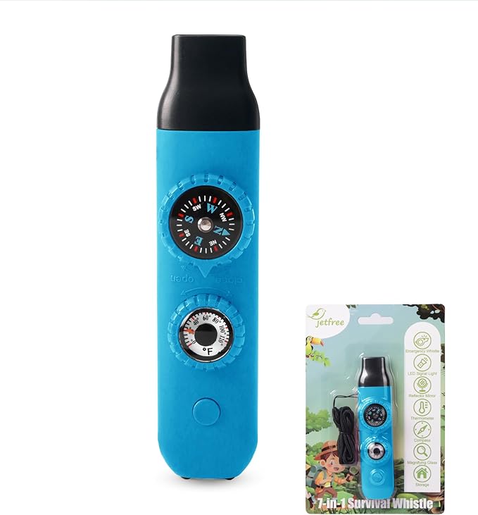 Multifunctional Survival Emergency Whistle for Kids with Compass Hiking Survival, Thermometer & Neck Lanyard | Emergency Safety Gear for Hiking, Camping, Kayaking, Boating, Climbing