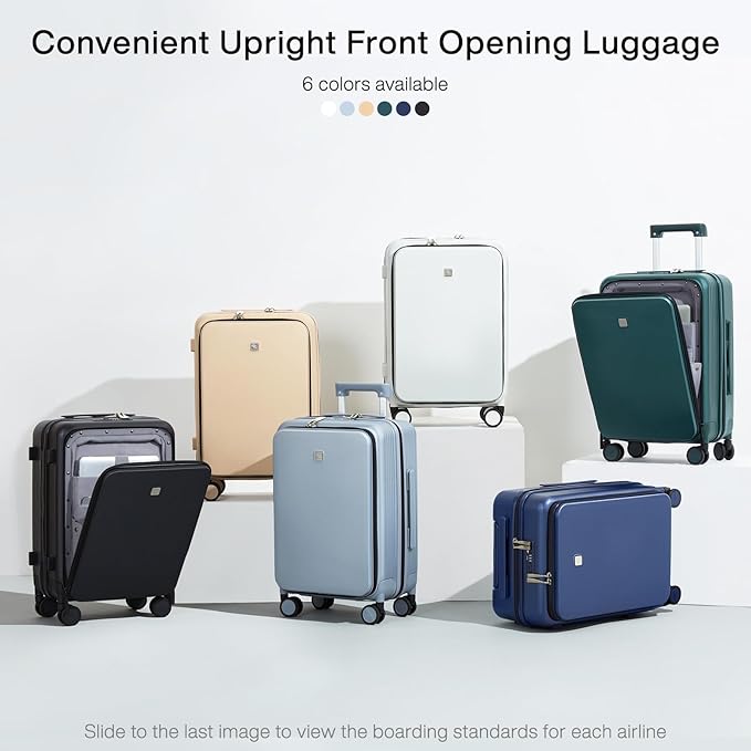 Hanke Grace Expandable Carry On Luggage with Wheels Airline Approved Hard Shell Suitcases with Front Pocket，Top Opening Luggage with TSA Lock for Short Business Travel, Blackish Green.