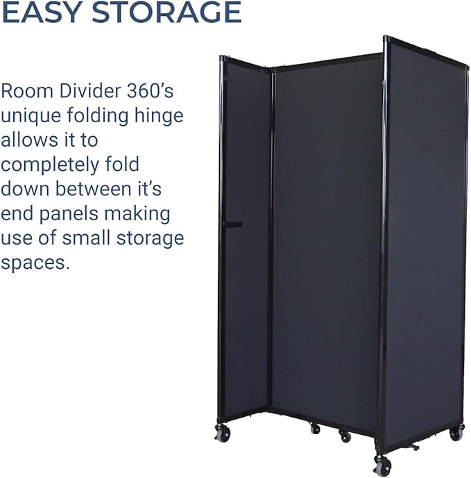 Versare Room Divider 360 Portable Wall Partition | Folding Panels | Large Freestanding Divider | Locking Wheels | Temporary Room Separator | 25' x 7'6'', Charcoal Gray