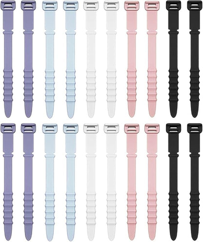 Silicone Zip Ties, Reusable Zip Ties, 20pcs Rubber Cable Ties Straps for Wire Management, Elastic Cable Organizer for Home Office Table Desk. 4.5” Cord Ties in White, Black, Pink, Purple and Blue