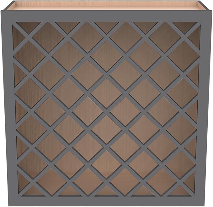 Solid Wood RTA Wine Bottle Rack Wall Cabinet With Lattice Panels - Holder Storage for Bar, Pantry, or Cellar - Mocha Finish Countertop Solution (Pebble Gray, 24"W 12"D 30"H)