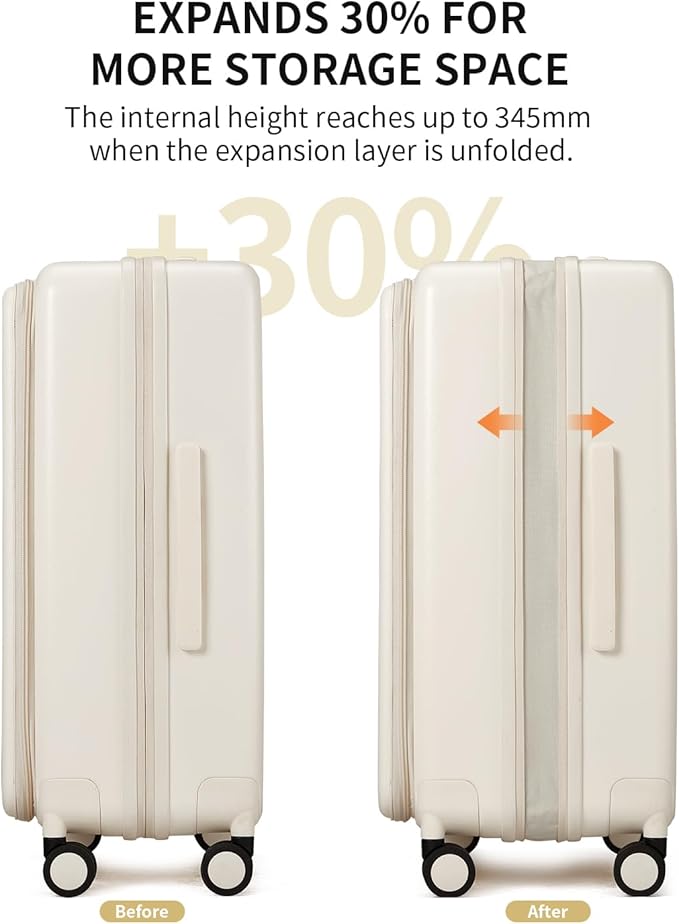 aji Expandable Top Open Carry On Luggage 22x14x9 Airline Approved, 20 Inch Hard Shell Carry On Suitcase with Spinner Wheels,Travel Small Luggage for Women Men,Coconut White