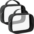 Moyad TSA Approved Clear Toiletry Bag with Handle, 2 Pack Quart Size 3-1-1 Liquids Pouch for Travel, Transparent Makeup & Cosmetic Organizer for Women Men, Black