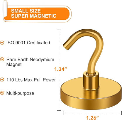 MIKEDE Strong Magnetic Hooks, 120Lbs Heavy Duty Magnetic Hooks for Cruise, Neodymium Earth Magnets with Hooks for Hanging, Super Metal Industrial Magnets for Grill, Storage (Yellow,10 Pack)